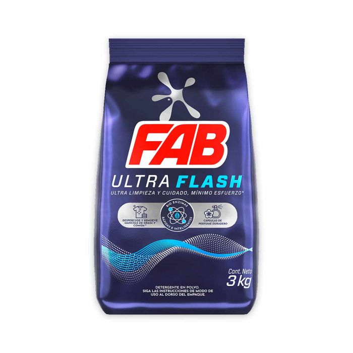 Detergente en polvo Fab Ultra Flash 3000 gr para familias grandes