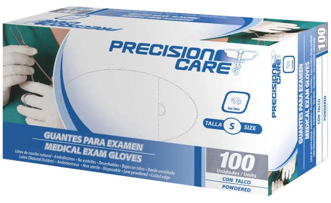Caja de guantes médicos de látex Precision Care de 100 unidades