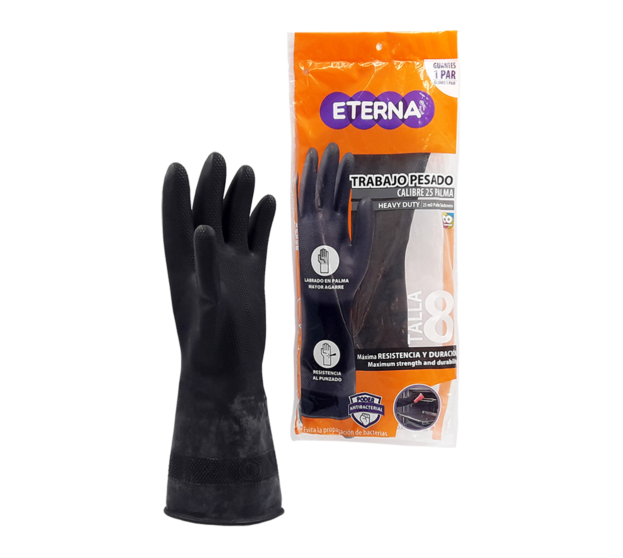 Guantes industriales Eterna látex negro calibre 25 todas las tallas