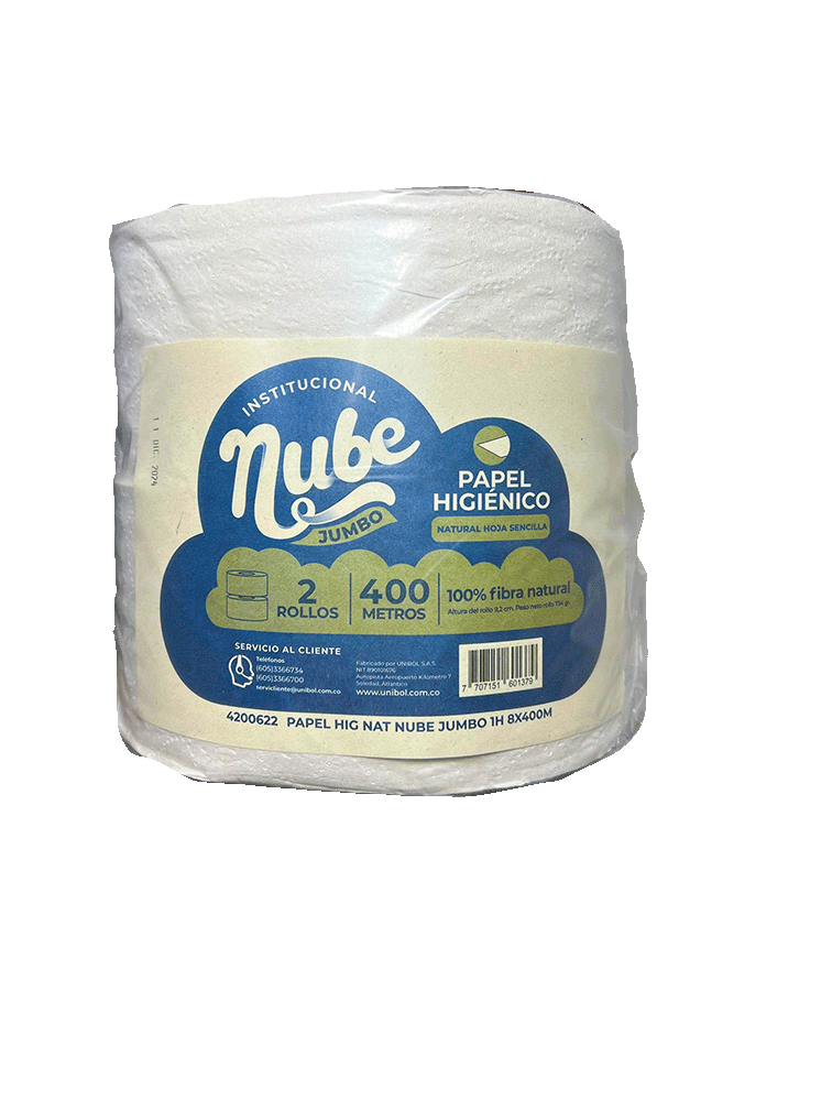 Papel higiénico NUBE institucional hoja sencilla 2 rollos 400 mts