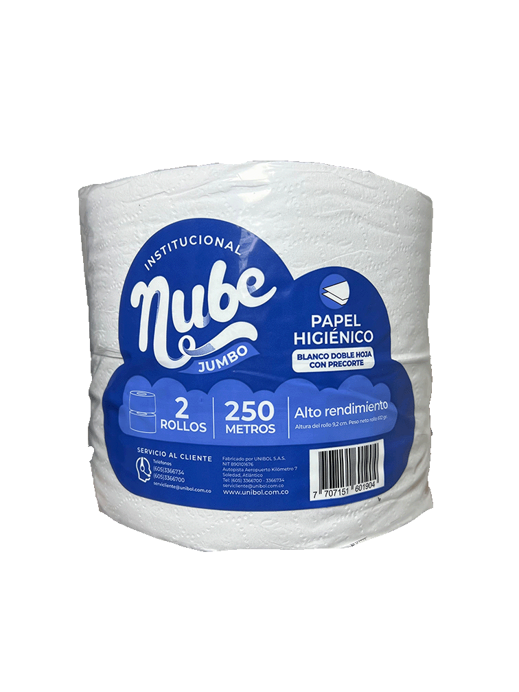 Papel higiénico doble hoja NUBE institucional 2 rollos 250 metros