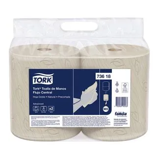 Toalla de manos flujo central natural x2 rollos 100 mts