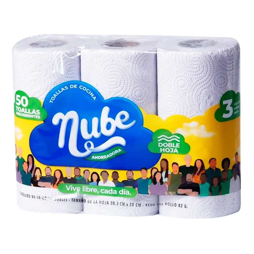 Toallas de cocina NUBE doble hoja especial absorbente 3 rollos x50